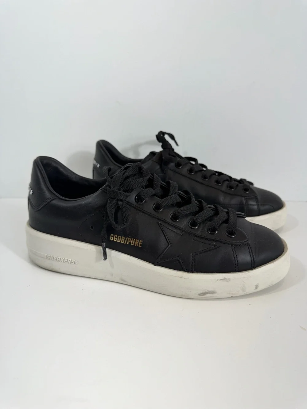 Golden Goose Pure Star Black Leather Low Top Sneakers Women’s EU 37 US 7